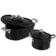 fish cooper pot set 2 pcs black miniature 1:12