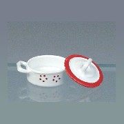 medium stew pot w/lid red/white miniature 1:12