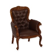 single seat sofa walnut brown leather miniature 1:12