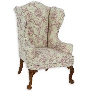 armchair waln. fabrick w/oldpink flowers miniature 1:12