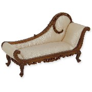 chaise longue walnut-cream fabric  Trianon collectible furniture 1:12