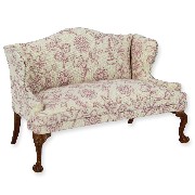 sofa walnut fabrick w/oldpink flowers miniature 1:12