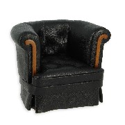 single seat walnut black leather miniature 1:12