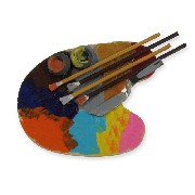 artist's palette and 4 brushes miniature 1:12