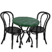 metal marble and 2 chairs, green miniature 1:12