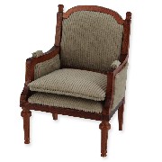 wing chair l-xvi walnut grey-beige velvet miniature furniture 1:12