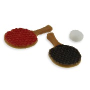 2 rackets and ball of ping-pong miniature 1:12