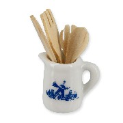 wooden kitchen utensils in a ceramic jar miniature 1:12
