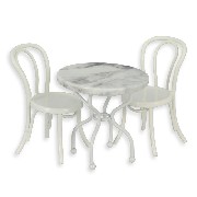 metal/marble table and 2 chairs, white miniature furniture 1:12