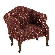 wing chair louis xv walnut dark red miniature 1:12