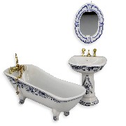 bath room set 3 pc blue miniature furniture 1:12