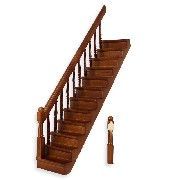 staircase bannister left, walnut - 1 pole detached - for dollhouses 1:12