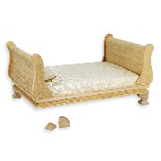 double-bed bare wood - 1 broken leg - miniature furniture 1:12
