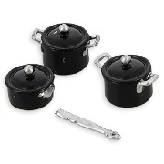kooking set 3 pcs - one with a broken handle - black Miniature 1:12