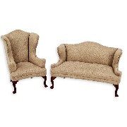 set of 2 pcs. armchair and sofa beige walnut