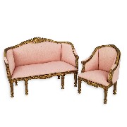 set 2 pcs sofa and armchair gold fabrics pink