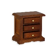 bedside table, 3 drawers walnut miniature 1:12