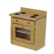 kitchen element stove, natural oak miniature 1:12