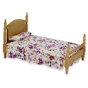 single bed natural oak miniature 1:12
