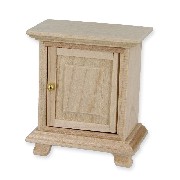 bedside table 1 door, bare wood miniature 1:12