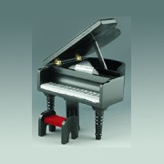 grand piano w stool black miniature 1:12