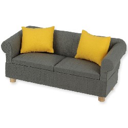 sofa grey with 2 yellow pillows miniature 1:12, Furniture