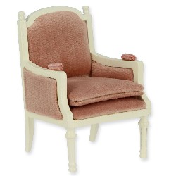 wing chair l-xvi ivory pink velvet miniature 1:12, Furniture