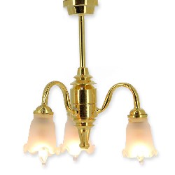 12v hanging lamp clip brass 3 tulips miniature 1:12, Electricity and Lamps 12V