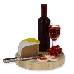 plate with cheese and wine miniature 1:12, Miniatures