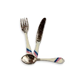 3 silverware on board, white handle Miniature 1:12