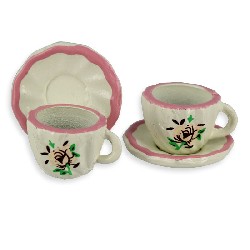 2 cups and 2 saucers rose design miniature 1:12, Miniatures