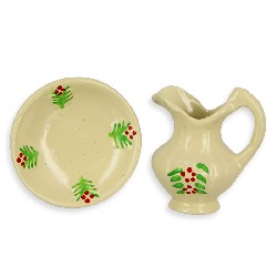 cream floral jug and bowl miniature 1:12, Miniatures