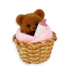 bear w.pink towel in basket Miniature 1:12