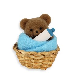 bear w.blue towel in basket Miniature 1:12