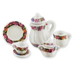 porcelain set 11 pcs octogonal pink miniature 1:12, Miniatures