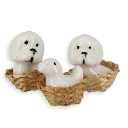 3 porcelain animals in basket Miniature 1:12