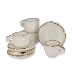 4 cups + 4 saucers porcelain white gold miniature 1:12