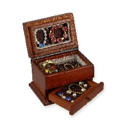 jewellery box wood w.drawer miniature 1:12, Miniatures