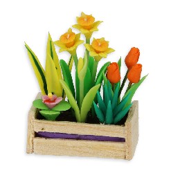 mixed flowers in planter miniature 1:12, Garden