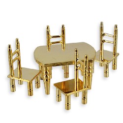 4 chairs+table brass Miniature 1:12