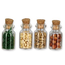 4 glass seed cans w/cork miniature 1:12, Miniatures