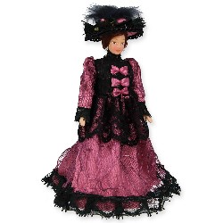 porcelain lady pink/black for dollhouses 1:12