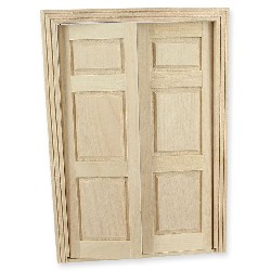6-panels double door barewood miniature 1:12, Accessories for dollhouses