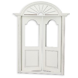 double-door w/glass white for dollhouses 1:12