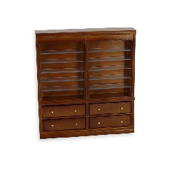 double bookcase drawers walnut miniature 1:12, Furniture