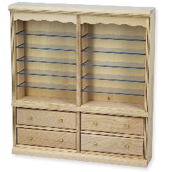 double bookcase drawers bare wood miniature 1:12, Furniture