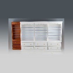 triple bookcase drawers white miniature 1:12