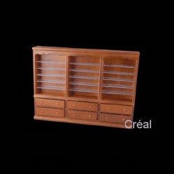 triple bookcase drawers cherrywood miniature 1:12