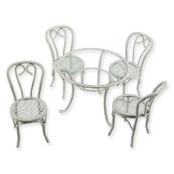 table and chair set 5pc, white miniature 1:12, Furniture