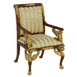 armchair walnut- gold and cream miniature 1:12, Collectable furniture (Trianon)